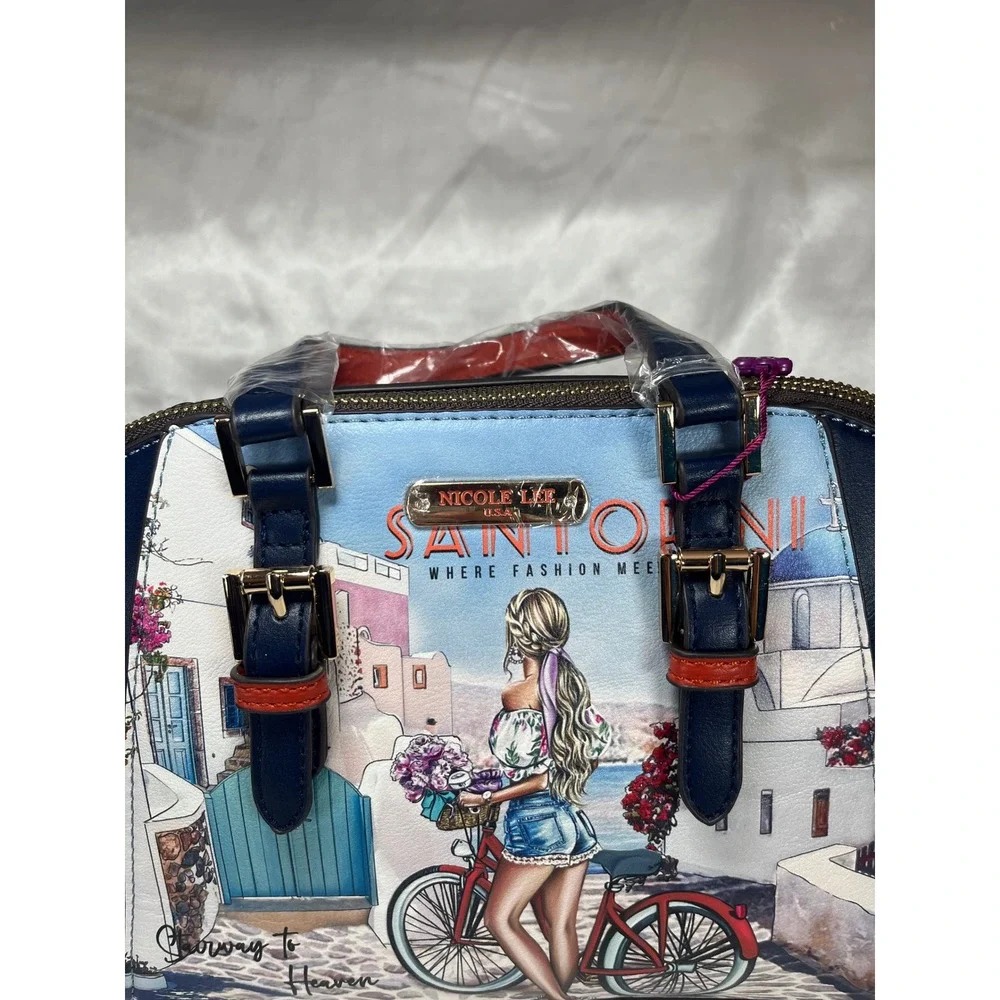 Nicole Lee Santorini Satchel Women Medium Navy Blue Graphic Crossbody Strap